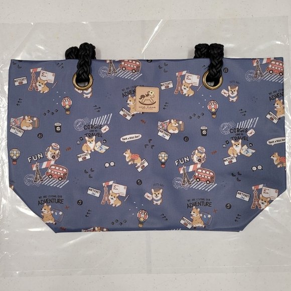 Waterproof Corgi Woven Tote Shoulder Bag - Picture 5 of 13